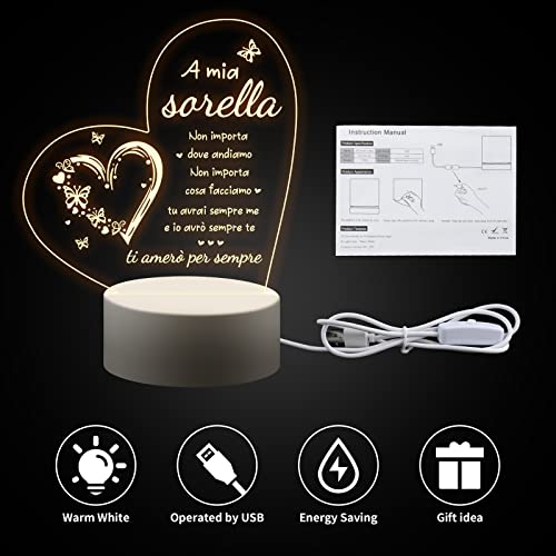 Blumuze Regalo Sorella, Acrilico Lampada Regali