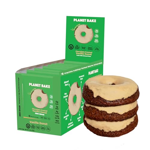 PLANET BAKE Vegan Donut - Gluten Free, Sugar Free, Kosher, Soy Free, Keto Donuts - Moist & Delicious Individually Wrapped Donuts For On-The-Go Healthy Snacking - Vanilla Bean (8 Pack)