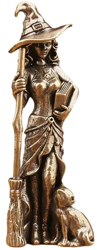 Estatua de Bruja de Latón con Gato 2.48x0.94 Pulgadas miniatura 1