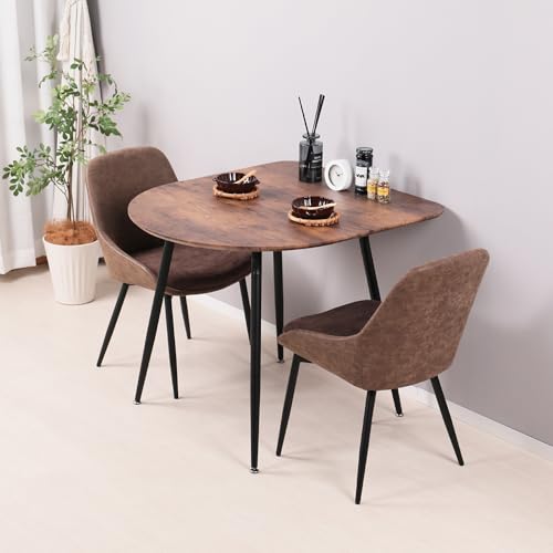 Mirai-Show ダイニングテーブルセット 2人用 半円 3点セット 北欧 壁付け 80cm幅 2人掛け ダイニングチェア 2脚セット おしゃれ カフェテーブルセット 丸型 二人用 イス 椅子 二人用 食卓テーブル 大理石風 コンパクト PUレザー E