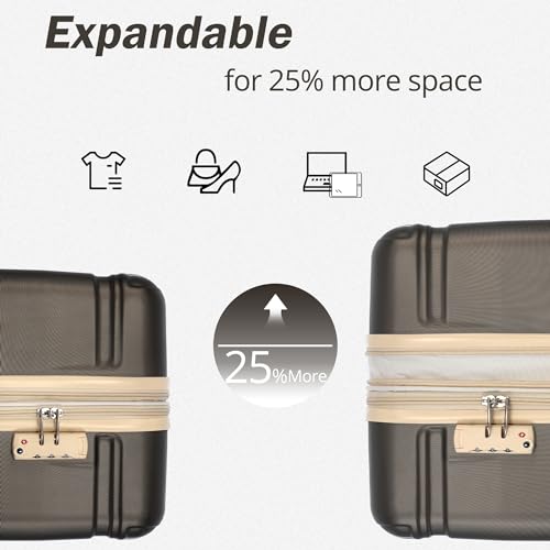 FridayParts Luggage Sets New Model Expandable ABS Hardshell 3pcs Clearance Luggage Hardside Lightweight Durable Suitcase sets Spinner Wheels Suitcase with TSA Lock 20"24"28" (brown)2