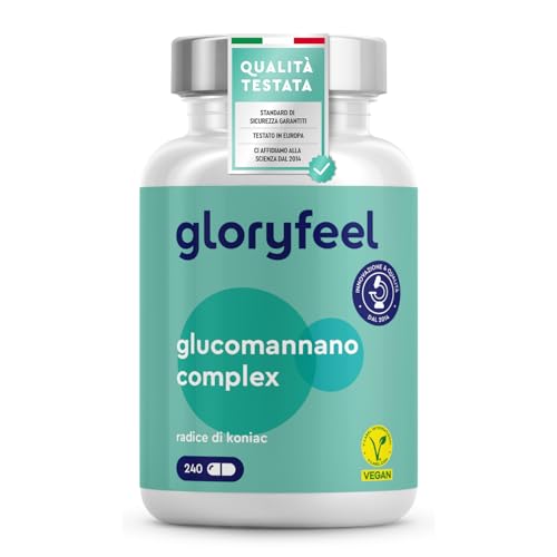 Glucomannano Forte, 240 Capsule, 4.000 mg per Dose Giornaliera, da Radice diKonjac, Arricchito con Cromo e Vitamina B3, Fibra Saziante VegetaleKonjac, Integratore Ad Alto Dosaggio, 100% Vegan