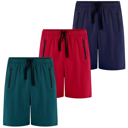 Image of BIG ELEPHANT Boys Cotton Athletic Shorts with Zipper Pockets & Drawstring