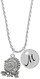 Silvertone Antiqued Turkey - Silvertone Script Initial Disc - Charm Necklace&comma; 20"&plus;3"