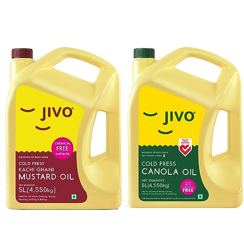 Jivo Canola Cold Press Edible Oil 5 Litre + Jivo Kachi Ghani mustard Oil 5 Litre | Pack of 2 |Healthy Cooking Oil for Daily use, Ideal for all type of Cuisines |Lowest in Saturated Fat (B0BKQ7T12L) Amazon Price History, Amazon Price Tracker