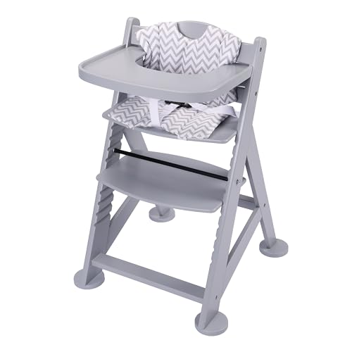 Sunny Fynn Trona de madera, gris | Trona para bebes/ninos con bandeja extraible, juego de cojines y cinturon de seguridad | a partir de los 9 meses aproximadamente - 55,5 x 55 x 80 cm.