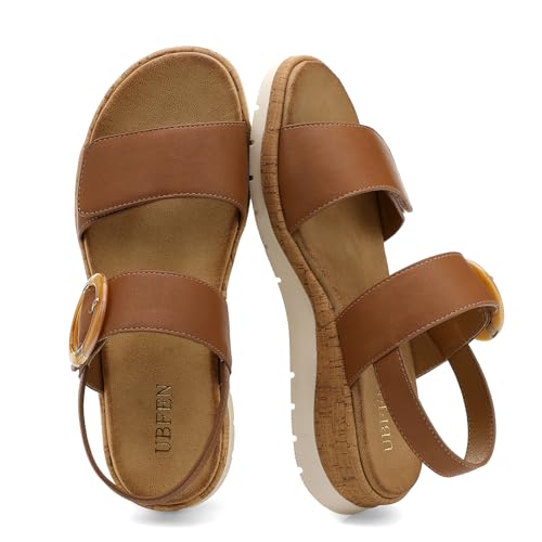 Image of UBFEN Womens Low Wedge Walking Sandals with Arch Support | Open Toe Sandals Adjustable Instep and Ankle Straps for Summer Everyday Outfits, Travel,Vacation