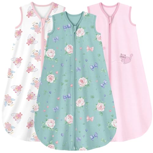 Image of Yoofoss Baby Sleep Sack 0-6 Months Wearable Blanket for Babies 100% Organic Cotton 2-Way Zipper TOG 0.5 Toddler Sleeping Sack 3 Pack, Sleep Sacks