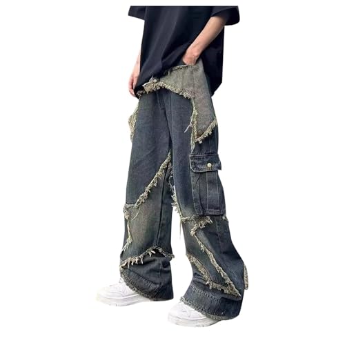Baggy Jeans Men Y2K Star Graphic Relaxed Fit Wide Leg Casual Denim Pants with Pockets Long Jean Trousers Streetwear