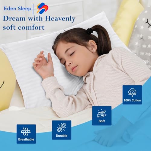 Image of Youth Pillow Cases - 500 Thread Count 16 x 22 inch, Pack of 2 White Strip Pillow Cover 100% Cotton Travel Pillow Case for Kids, Zipper Closure Toddler Youth Pillowcase 16x22, White Striped