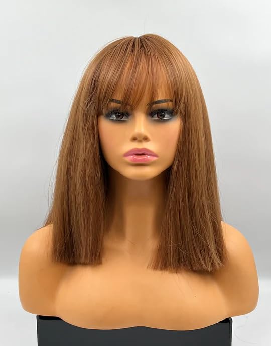 Miniatura 6 de AURORA - Peluca de cabello lacio castaño rojizo de 16 pulgadas con flequillo, color cobre oscuro para usar y llevar, sin pegamento, para fiesta,