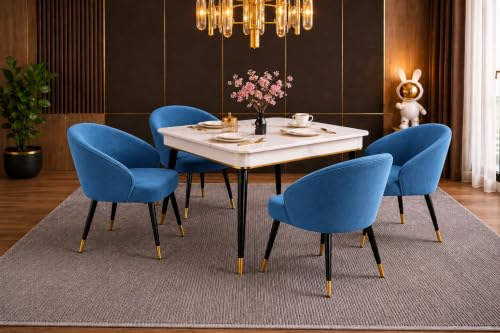 Image of WOODEN SPACE 4 Seater Wooden Dining Table Set | Urban Marble Top Dining Table with Chairs for Dining Room & Kitchen (Modern Classic Blue) (42 x 42 x 30 inch)