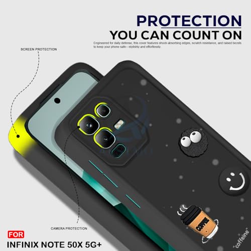 Image of AESTMO Back Case Cover for Infinix Note 50X 5G+ Cover | Cute Fun Cartoon 3D Ball | Coffee Silicone Case | Full Body Protection | Camera Protection Back Cover for Infinix Note 50X 5G+ (Black)
