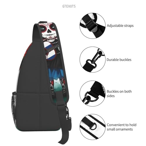 National Flag Sugar Skull Sling Bag Crossbody Chest Bag Unisex Sling Backpack Hiking Daypack Shoulder Bags,Small2