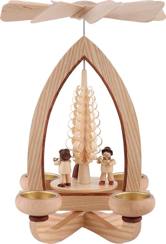 Erzgebirge Palast 1-stöckige Pyramide Bläsertrio - Natur - 28 cm