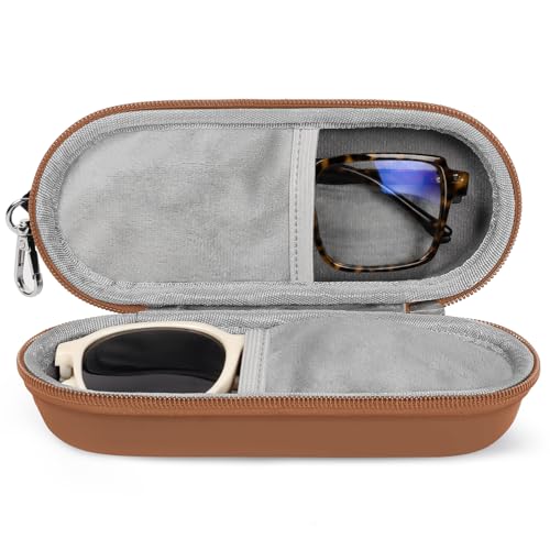 Image of Double Eyeglasses Case, Dual Glasses Sunglasses Organizer with Zipper Closure, Eyewear Storage Box for Men Women Travel