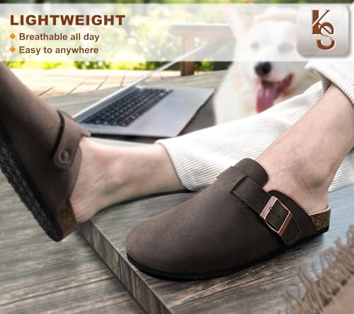 Image of KEMISANT Men Clogs-Comfortable Suede Mules Slippers Sandals Nurse Potato Shoes Unisex-Cushioned Cork-Footbed