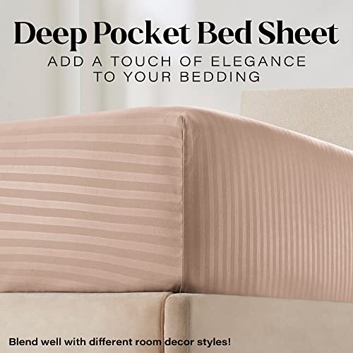 Full Italian Prestige Collection Striped Bed Sheet Set – 1800 Luxury Soft Microfiber Deep Pocket 4-Piece Bedding Set - Wrinkle, Stain, Fade Resistant - Taupe, #TOP2
