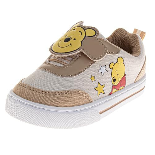 Josmo Winnie The Pooh Sneakers for Girls and Boys - Honey Bear Shoes Laceless Strap Closure Sneaker Kids Shoe - Beige Yellow (Size 4 Infant)