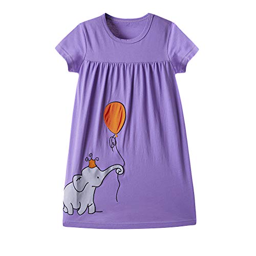 DAWILS Mädchen Kleider Elefant Streifen Kurzarm Baumwolle Sommer Kleid 4 Jahre Cover