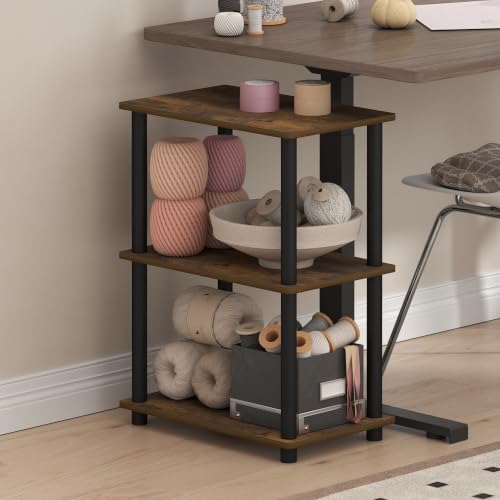 Image of Furinno Turn-N-Tube Storage Shelves, 3-Tier Open Frame Book Shelf, Standing Corner Shelf, Toolless Open Shelves, for Organization and Storage, Living Room, Garage, Home Office, Amber Pine