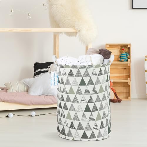 Image of Laundry Hamper Fabric Organizer Collapsible Basket Grey triangle | Waterproof Storage Bin Kids Toy Clothes Baskets for Gift Children Nursery Bedroom Bathroom