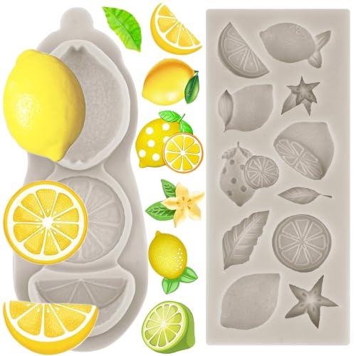 MYPRACS Lemon Fondant Moulds Summer Fruit Flower Silicone Candy Chocolate Mould Lemon Slices Resin Mould for Cake Decorating Cupcake Topper Gum Paste Polymer Clay Set of 2