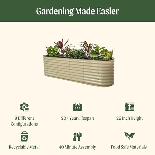 Image of Vego garden 26 inch Extra Tall Raised Garden Bed Kits, 9 in 1 Modular Raised Planter Box for Vegetables Flowers Fruits Oval Metal Raised Garden-Olive Green
