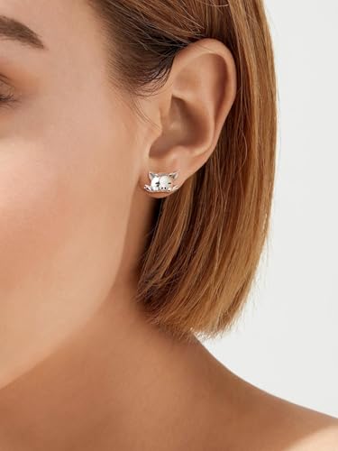 925 Silver Cute Pig/Panda Bear/Dog/Cat Earrings Stud Solid Sterling Jewelry " Kiss me Hug Me" 3D Kitten Earring3