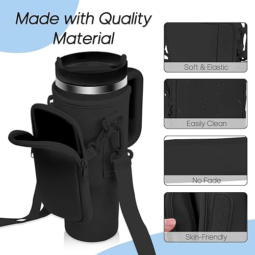 Image of MTROYALDIA Water Bottle Carrier Bag with Pouch Compatible with 40oz Tumbler with Handle, Water Bottle Pouch for Quencher H2.0 Flow State, 40 oz Tumbler (Black)