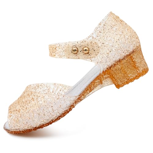 Image of techcity Princess Girls Sandals Dress Up Dance Party Cosplay Jelly Shoes for Kids Toddler Mary Janes