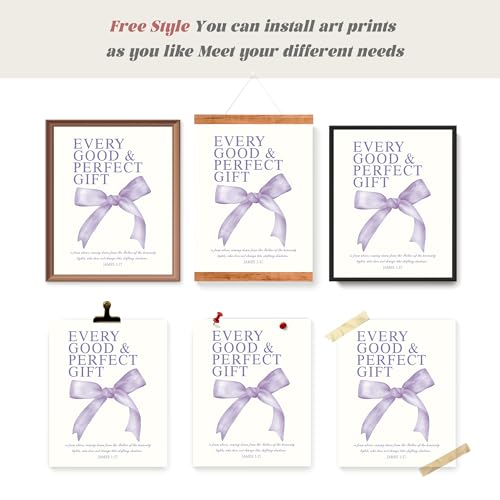 Image of LARTSFRO Coquette Purple Bow Christian Wall Art Decor Posters, Purple Bow Room Bedroom Bathroom Dorm Wall Art Decor Aesthetic for College Teen Girls Gifts, Inspirational Bible Verses Bow Wall Decor, 10x8 Inch Set of 4 Pcs Bow Pictures (UNFRAMED)