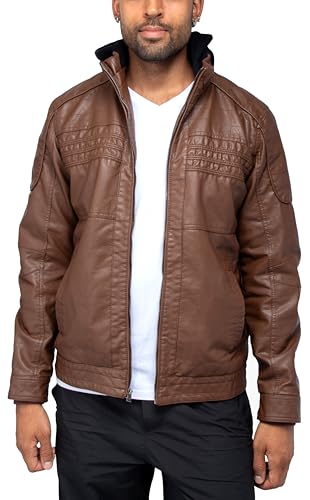 Image of X-Ray Men's Slim Fit Faux-Leather Moto Jacket with Removable Hood