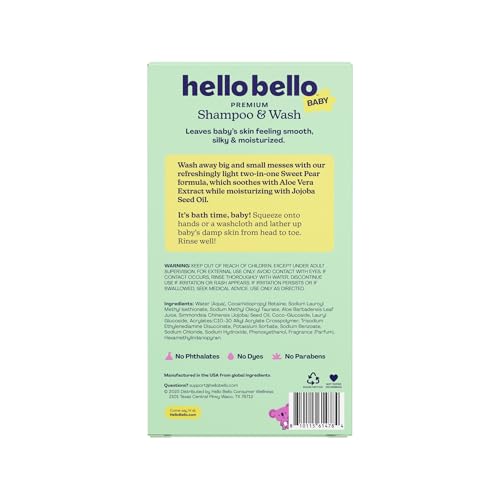 Image of Hello Bello Sweet Pear Shampoo & Body Wash, Hypoallergenic, Dermatologist & Pediatrician Tested Formula for Babies & Kids, 20 FL Oz (Pack of 2)