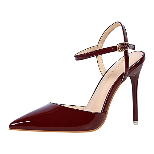 JiangWei Shu Women's High Heeled Sandal Ankle Strap Pointed Toe Party Wedding Dress Shoes