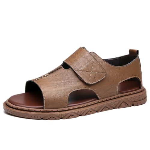 Men's Leather Platform Rome Sandals Comfortable Round Open Toe Breathable Hollow Non-Slip Soft Fisherman Sandals for Summer Outdoor Beach Casual Business Walking Shoes