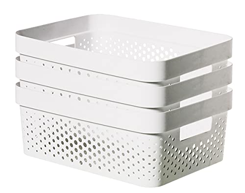 Curver Infinity Dots Lot de 3 paniers de rangement 100% recyclés 11 l Blanc