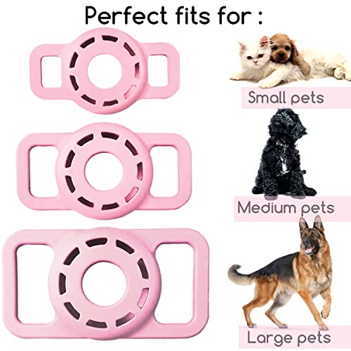 Airtag Hundehalsbandhalter für Hunde und Katzen, Silikon, für Apple Airtag (Medium, Rosa)