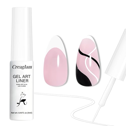 Creaglam White Nail Art Gel Liner with Ultra-Fine Brush – Opaque UV...