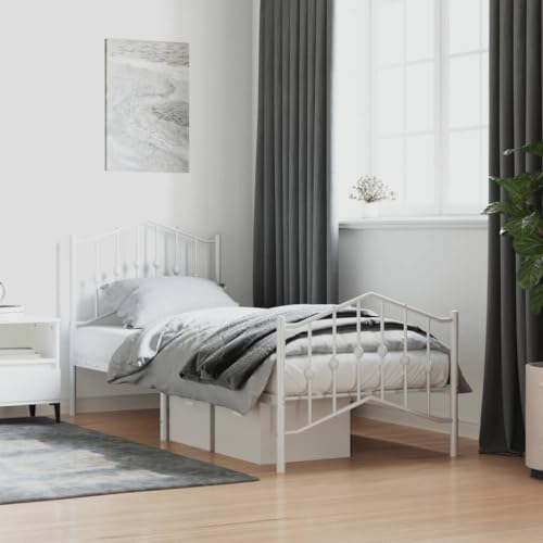 Keyroto Cama de matrimonio de hierro forjado con estructura de cama de hierro forjado, cama de matrimonio con cabecero y piecero, metal blanco, 90 x 200 cm