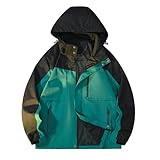 Jackets For Men Fashion, Hiking Jacket Men, Waterproof Lightweight Color Block Outdoor Rain Coat Windbreaker With Hood Barn Coat Techwear Fleece Golf Pullovers (XXL, Dark green)