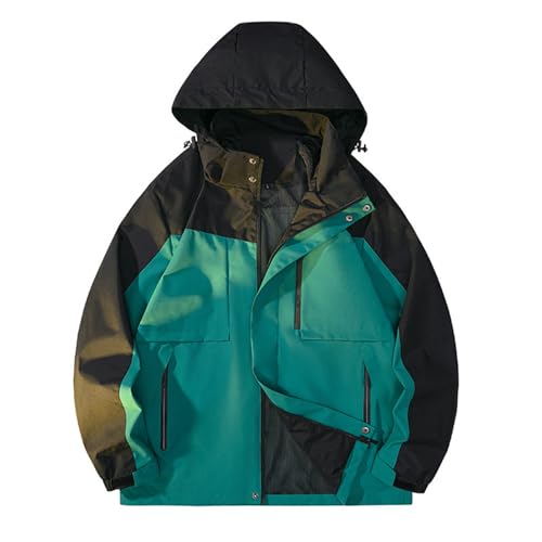 Jackets For Men Fashion, Hiking Jacket Men, Waterproof Lightweight Color Block Outdoor Rain Coat Windbreaker With Hood Barn Coat Techwear Fleece Golf Pullovers (XXL, Dark green)