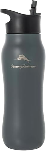 Tommy Bahama Botella de agua aislada al vacío con tapa para beber, acero inoxidable de doble pared, sin BPA, mantiene las bebidas calientes durante