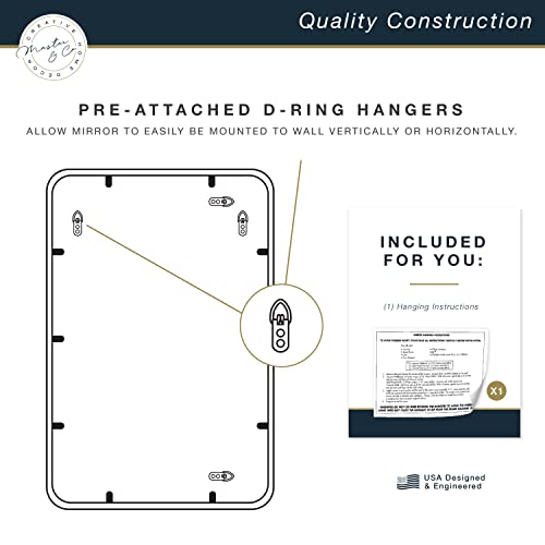 Image of MCS Master & Co. Metal Rectangle Mirror, 30x44, Black | Modern Metal Rectangle Mirror With Rounded Corners, Minimalist Home Decor For Living Room, Bedroom, Or Bathroom, 30x44, Black