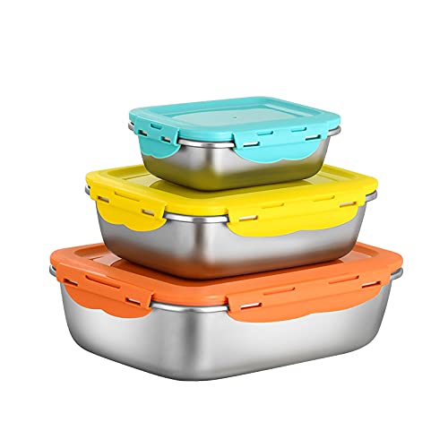 Buy Set of 3 Stainless Steel Food Storage Container with Lids Airtight