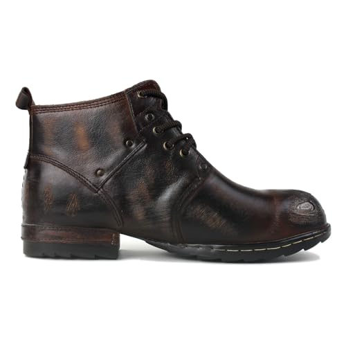 Image of Men's Grippy Black Iron Piece Toe-tipped Design Chukka Boots Lace-up Motorcycle Casual Leather Dress Ankle Boot for Men Fashion 6015-3-A-R