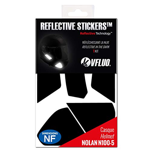 VFLUO N100-5, Kit 5 Stickers rétro réfléchissants Casque Nolan N100-5 et adaptables Multi-modèles Casques Moto, 3M Technology, Noir