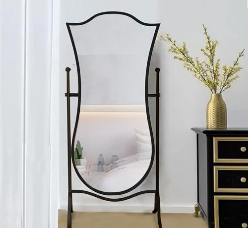 Image of Gharaana Luxe Cheval Metal Full-Length Mirror with Stand for Living Room, Full-Length Mirror for Bedroom | Standing Mirror | Bold Black (63x23x12)