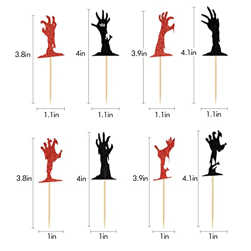 32 Pack Halloween Zombie Hand Cupcake Toppers Picks Glitter Black And Red Hand Cupcake Decorations For Halloween Theme Gender Reveal Decoration Party Supply #TOP2