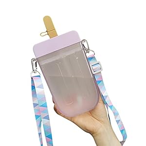 Vecksoy Schattige waterflessen met rietjes, creatieve ijscrème-kunststof ijslolly drinkwaterflessen, transparante…